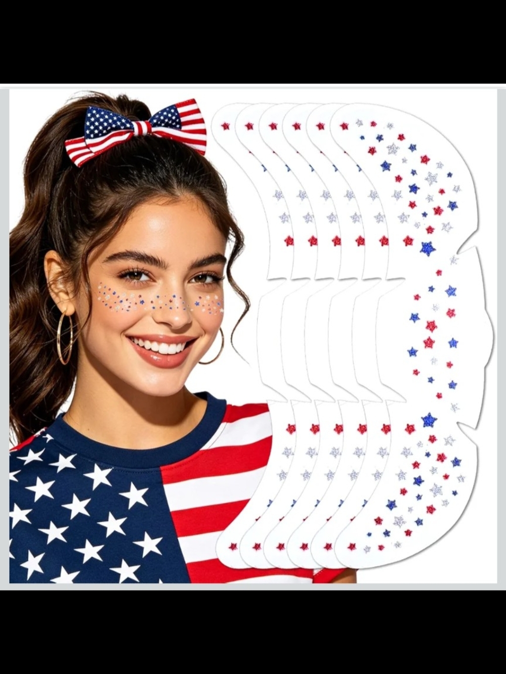 Red White and Blue Glitter Freckles Face Tattoo,4th of July Outfits